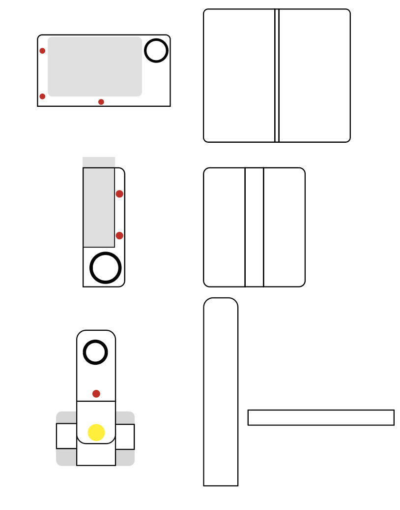 sewing patterns of the three objects: card holder, lighter case and AirPods case holder, each shown folded and flat
