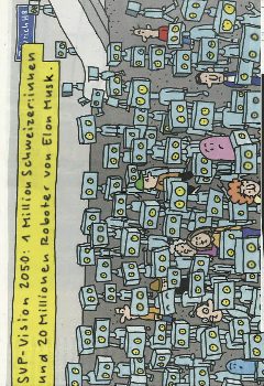 cartoon SVP-Vision 2050 with crowds of robots